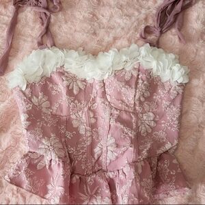 SHEIN Pink Floral Crop Top with White Accents